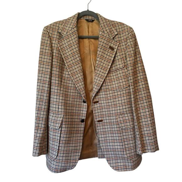 DAKS London Wool Men’s Blazer Elbow Patch Vintage Sport Coat Houndstooth Med 42R - Picture 3 of 9